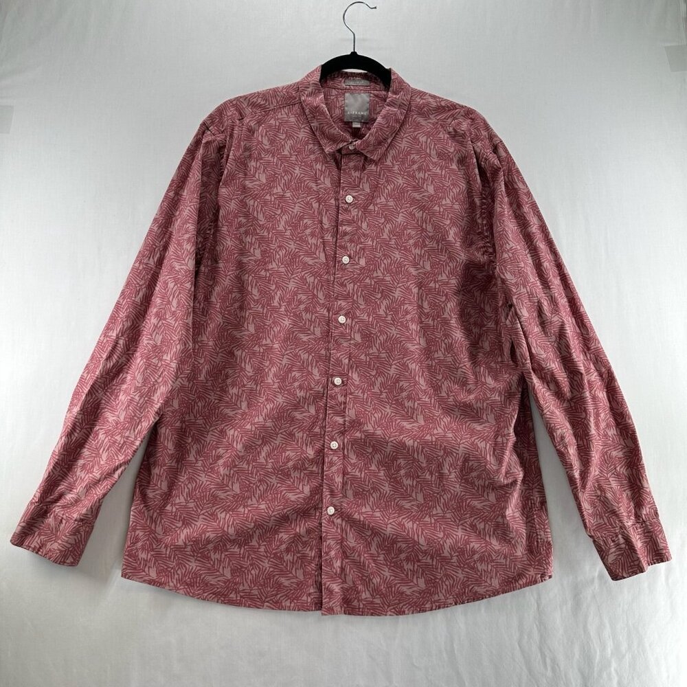 A-FRAME Stretch Button-Up Shirt Mens Size XL Regular Fit Leaf Print Pink/Red